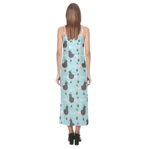 poodle dog green background V-Neck Open Fork Long Dress