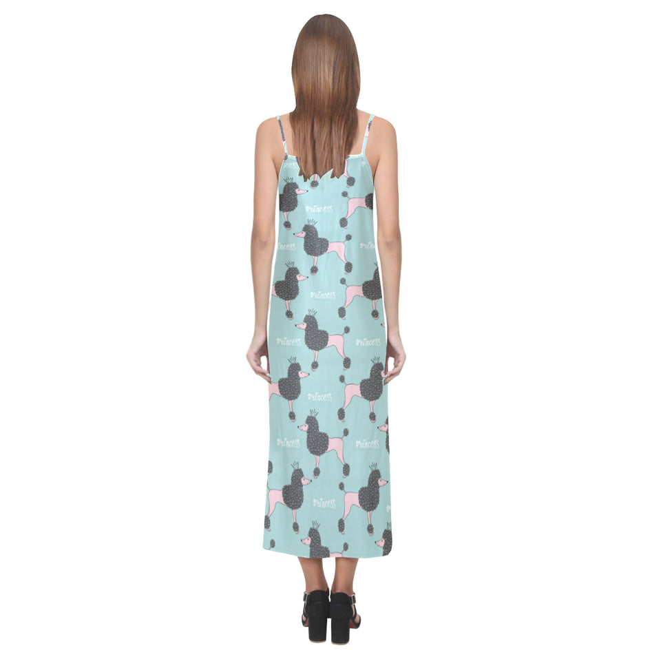 poodle dog green background V-Neck Open Fork Long Dress