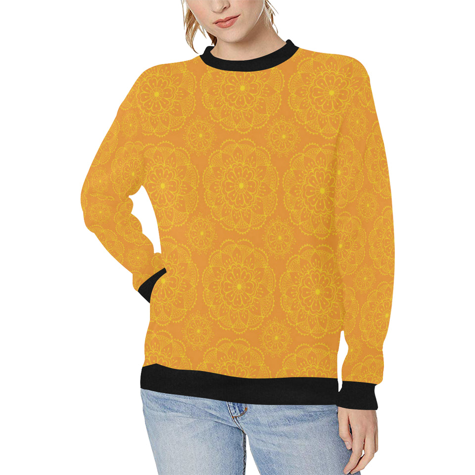 Orange traditional indian element pattern Women's Crew Neck Sweatshirt