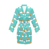 Rainbow pattern green background Women's Long Sleeve Belted Night Robe