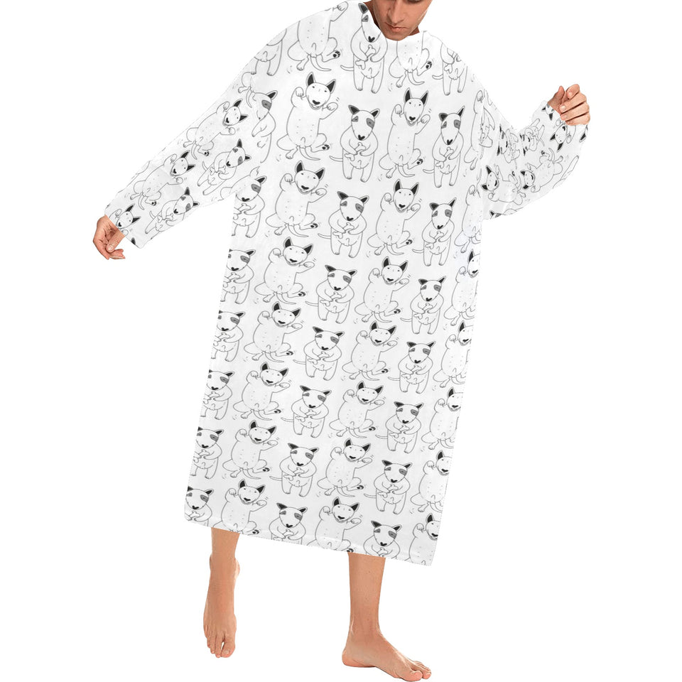 Bull Terrier Pattern Print Design 02 Blanket Robe with Sleeves