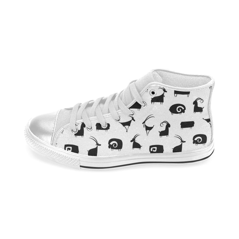 Goat ram pattern Women's High Top Canvas Shoes White