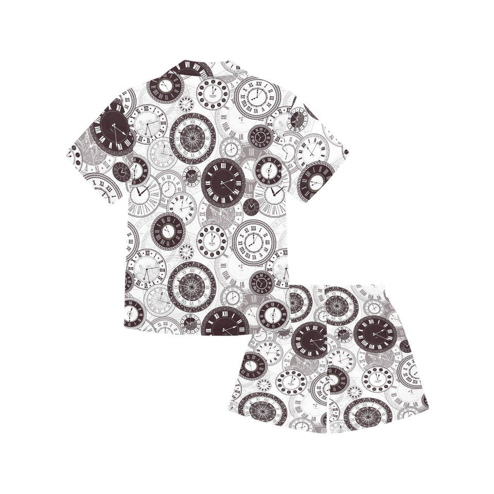 Classic vintage clock pattern Kids' Boys' Girls' V-Neck Short Pajama Set