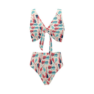 Red Blue guitar pattern Chest Bowknot High Waisted Bikini Swimsuit