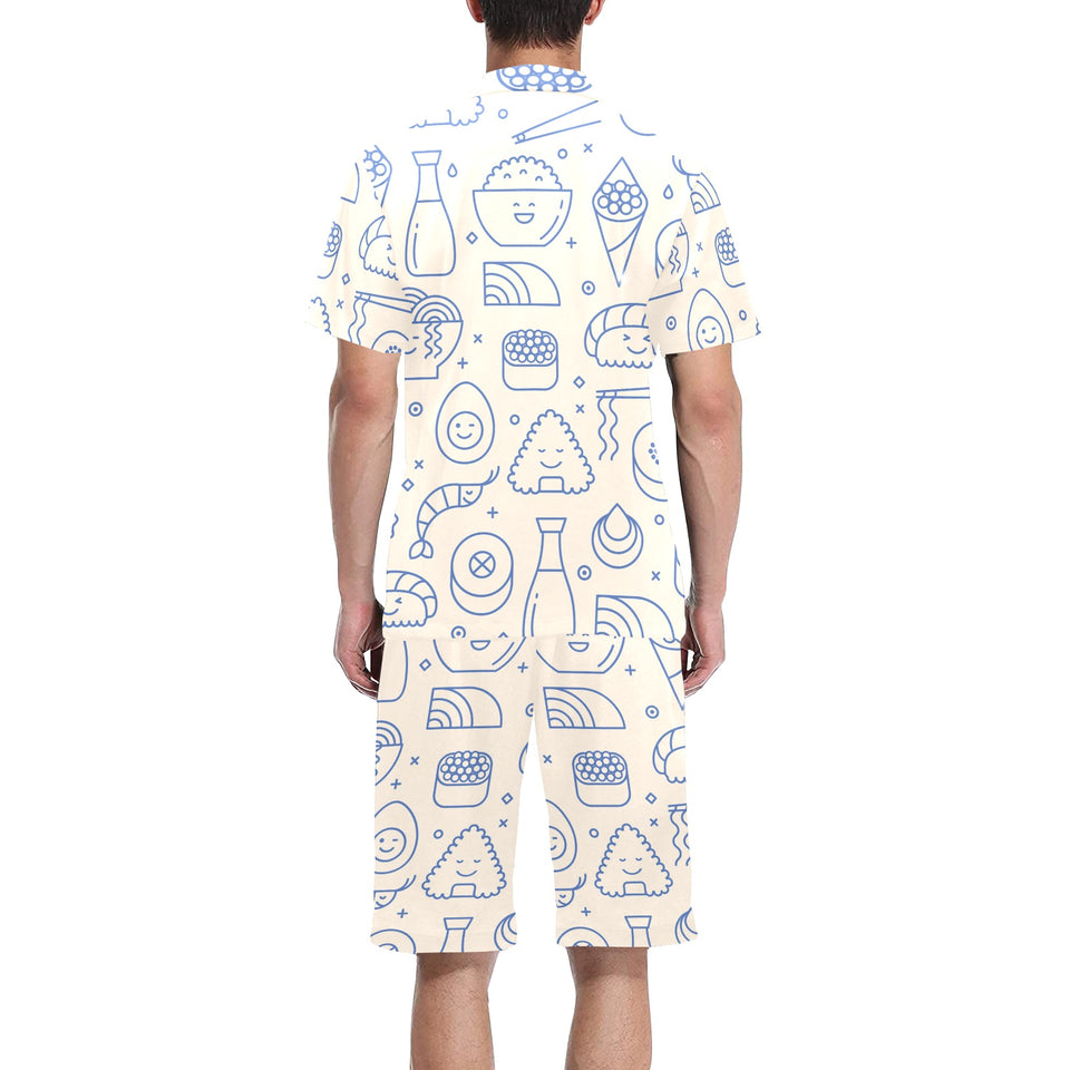 Cute sushi icon pattern Men's V-Neck Short Pajama Set
