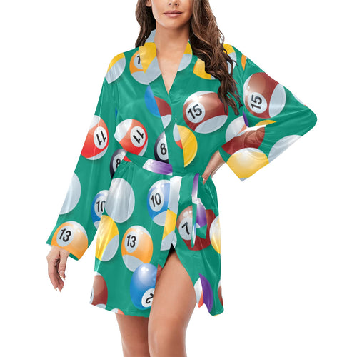 Billiard Ball Pattern Print Design 01 Women's Long Sleeve Belted Night Robe