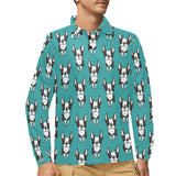 Hand drawn boston terrier dog pattern Men's Long Sleeve Polo Shirt