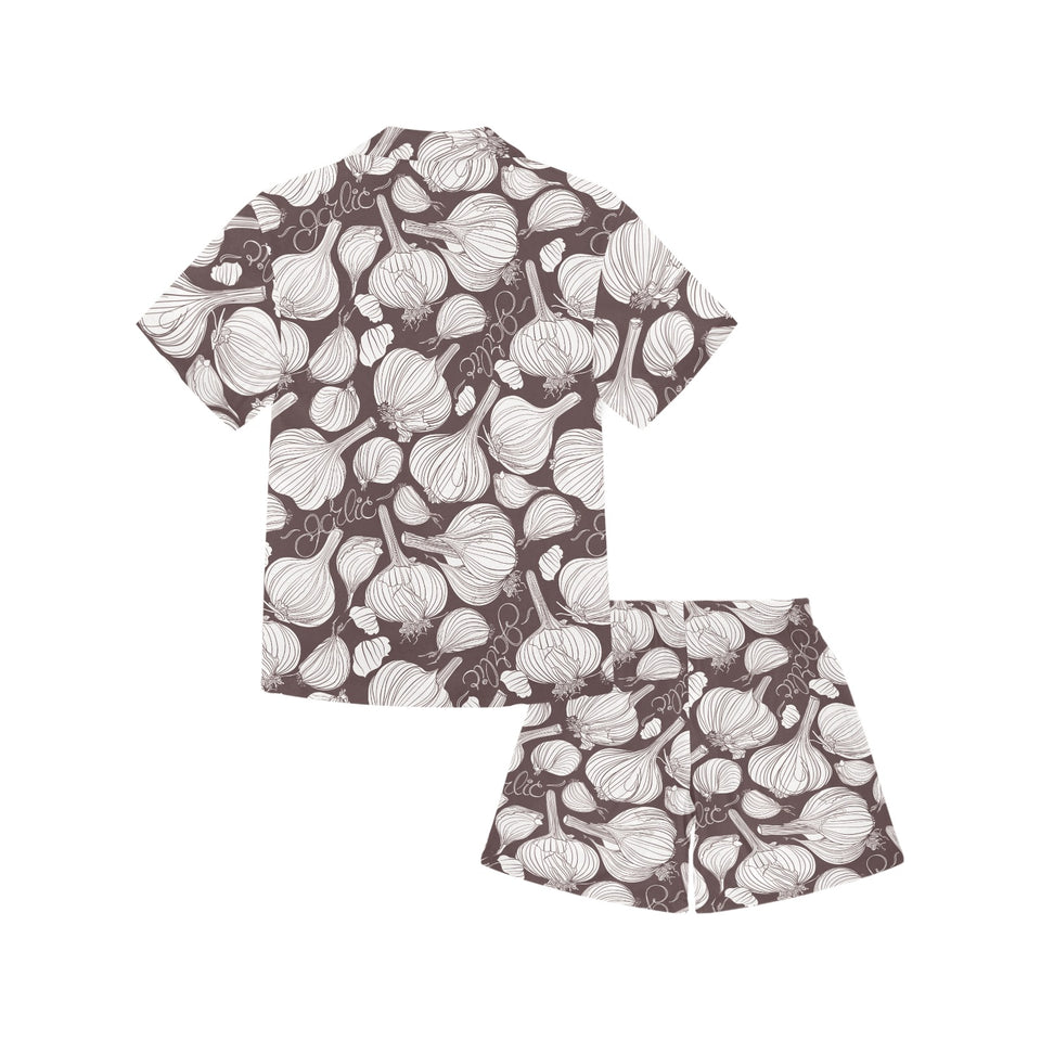 Garlic bulb dark background Kids' Boys' Girls' V-Neck Short Pajama Set