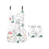 Cute cartoon dinosaurs tree pattern Chest Sexy Pleated Two Piece Swim Dress