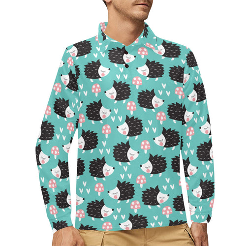 Hedgehog Pattern Print Design 03 Men's Long Sleeve Polo Shirt