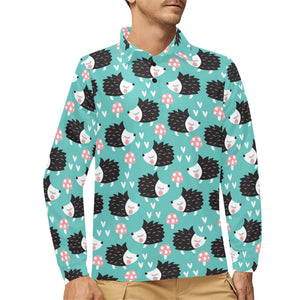 Hedgehog Pattern Print Design 03 Men's Long Sleeve Polo Shirt
