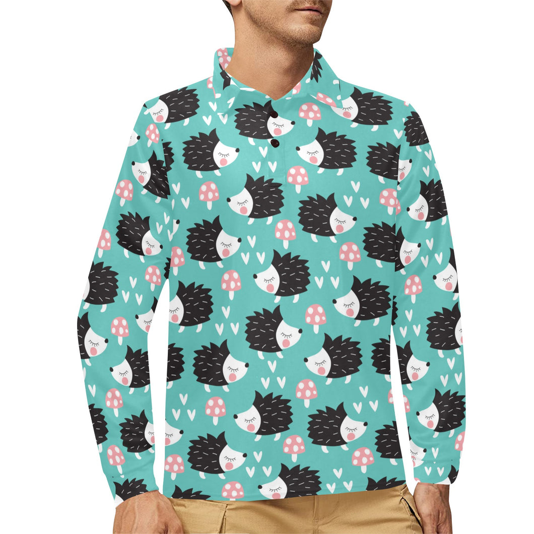 Hedgehog Pattern Print Design 03 Men's Long Sleeve Polo Shirt