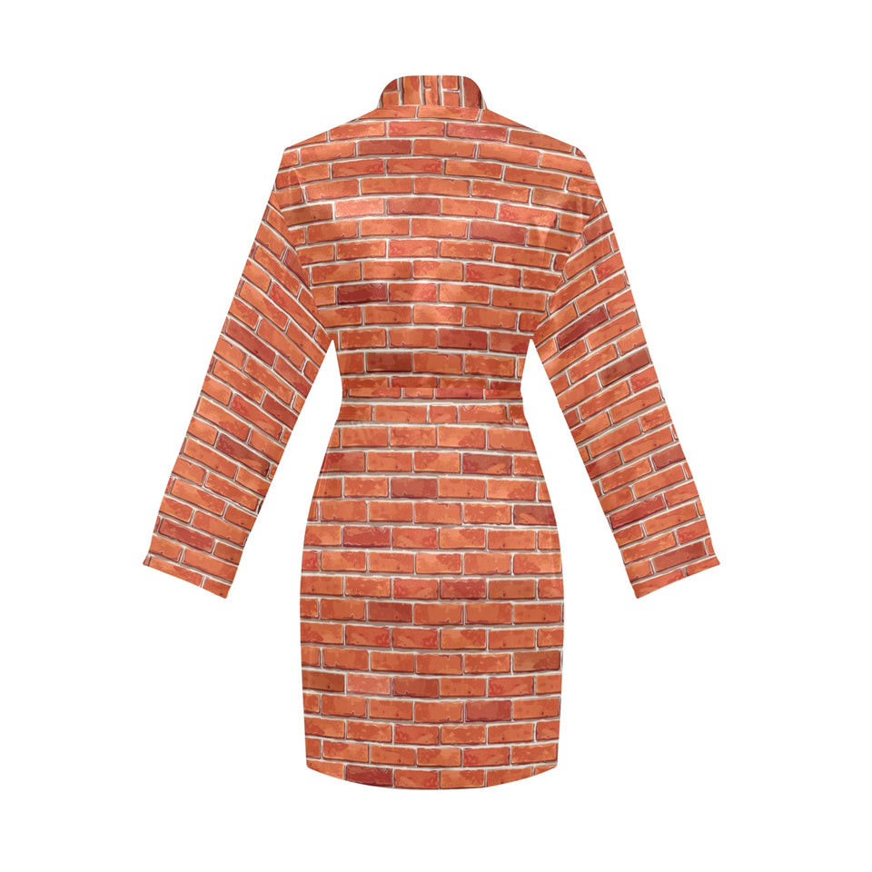Brick Printed Pattern Print Design 03 Women's Long Sleeve Belted Night Robe