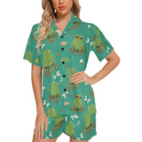 Cute frog dragonfly design pattern Women's V-Neck Short Pajama Set