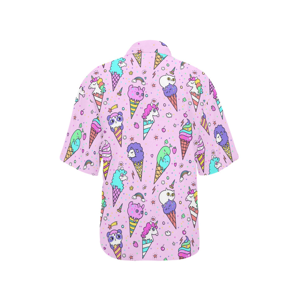 Cute ice cream cone animal pattern Women's All Over Print Hawaiian Shirt