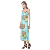 Kiwi blue background V-Neck Open Fork Long Dress