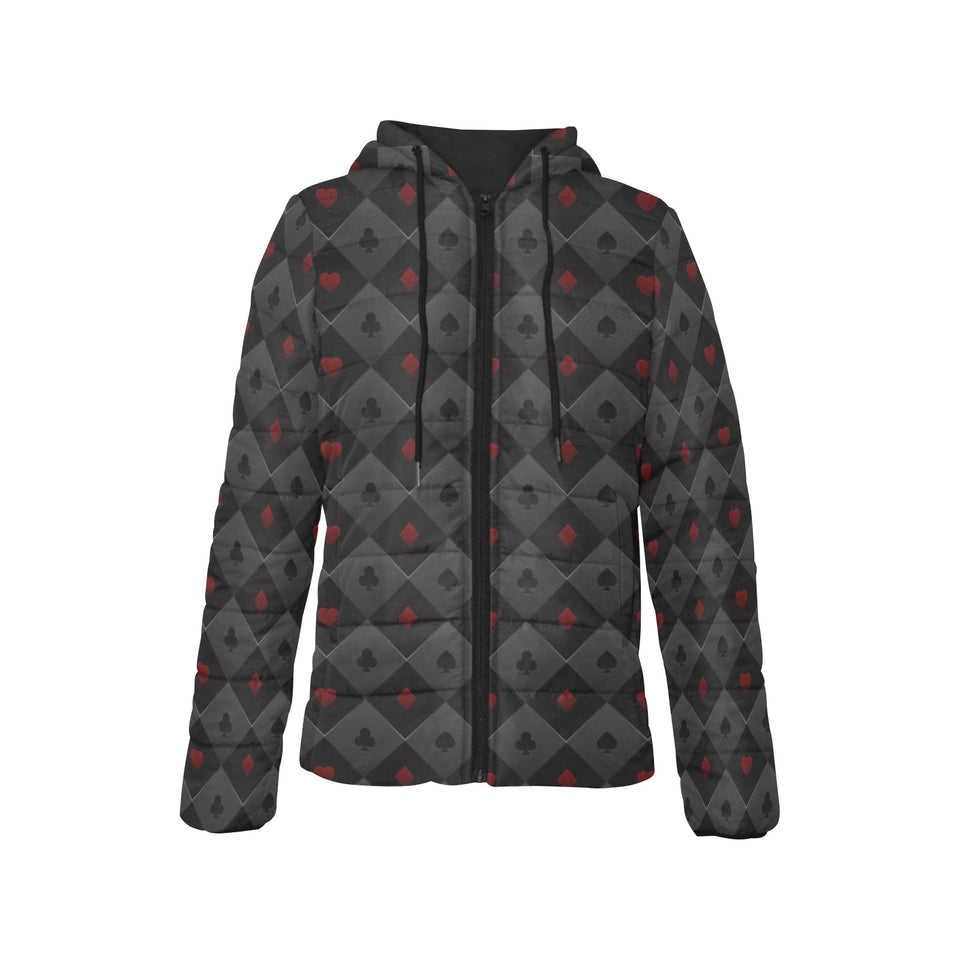 Casino Cards Suits Pattern Print Design 05 Women's Padded Hooded Jacket