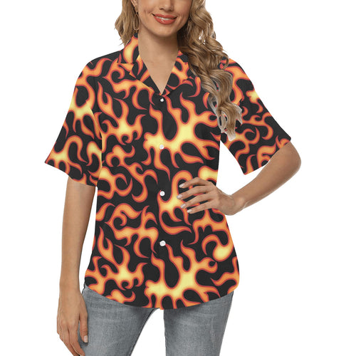 Fire flame dark pattern Women's All Over Print Hawaiian Shirt