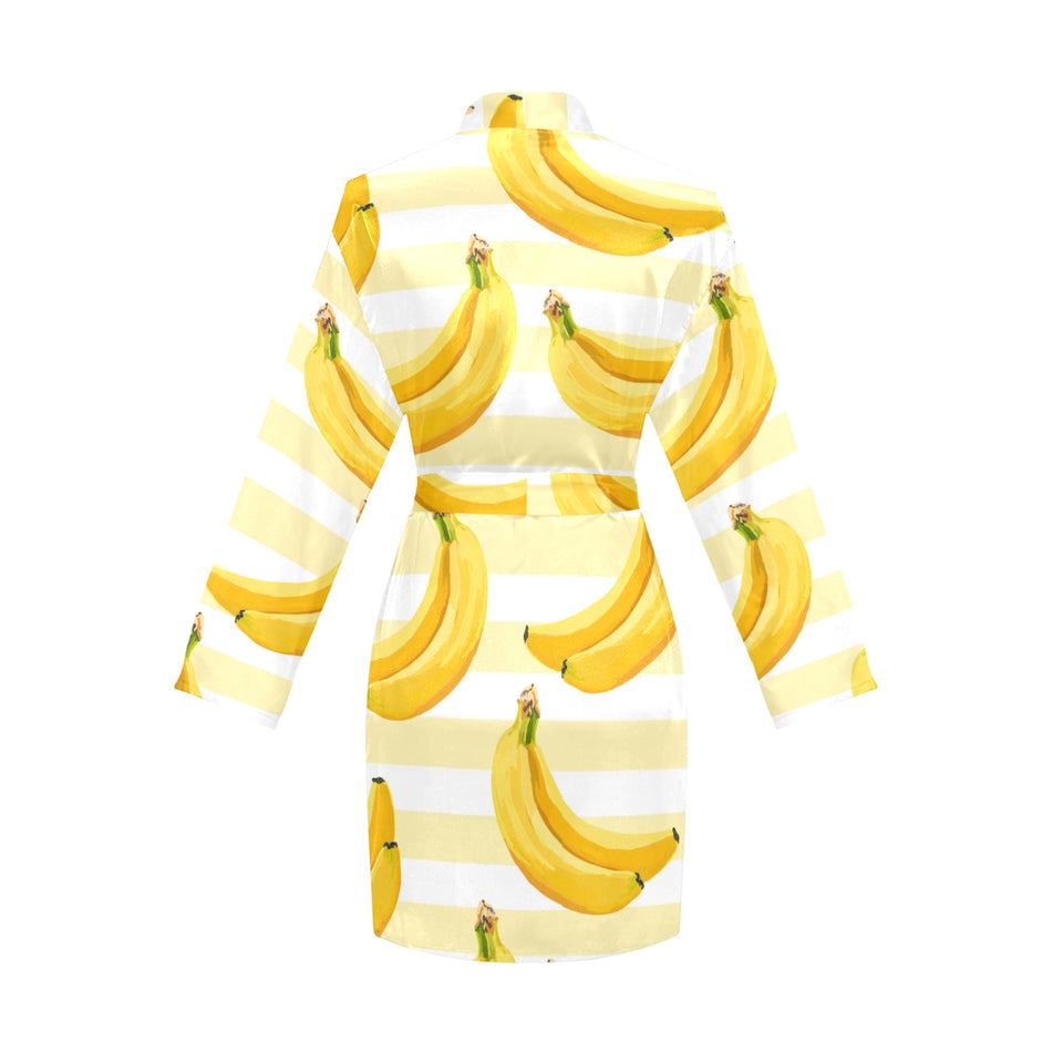Banana pattern blackground Women's Long Sleeve Belted Night Robe