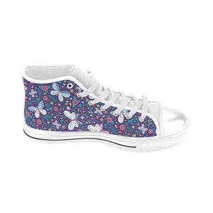 Colorful butterfly flower pattern.eps Men's High Top Canvas Shoes White