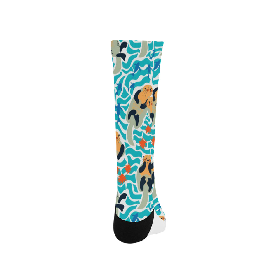 Cute sea otters fishe sea urchin pattern Crew Socks