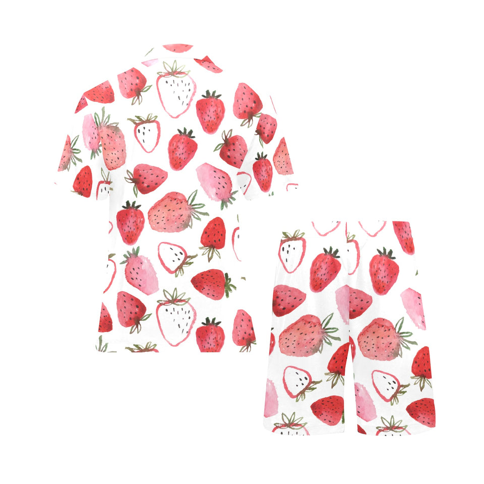 watercolor hand drawn beautiful strawberry pattern Men's V-Neck Short Pajama Set