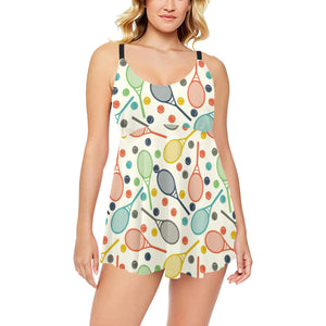 Tennis Pattern Print Design 03 Chest Sexy Pleated Two Piece Swim Dress