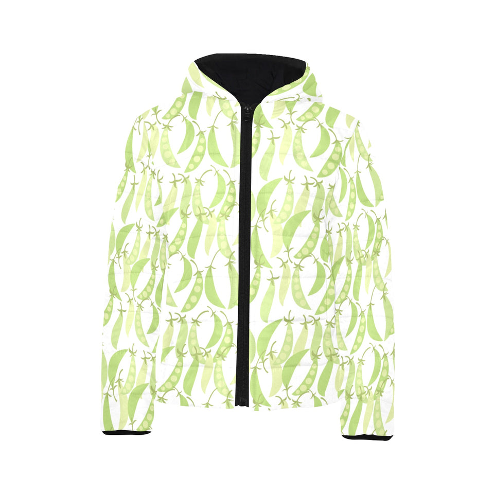 Green Peas Pattern Print Design 03 Kids' Boys' Girls' Padded Hooded Jacket