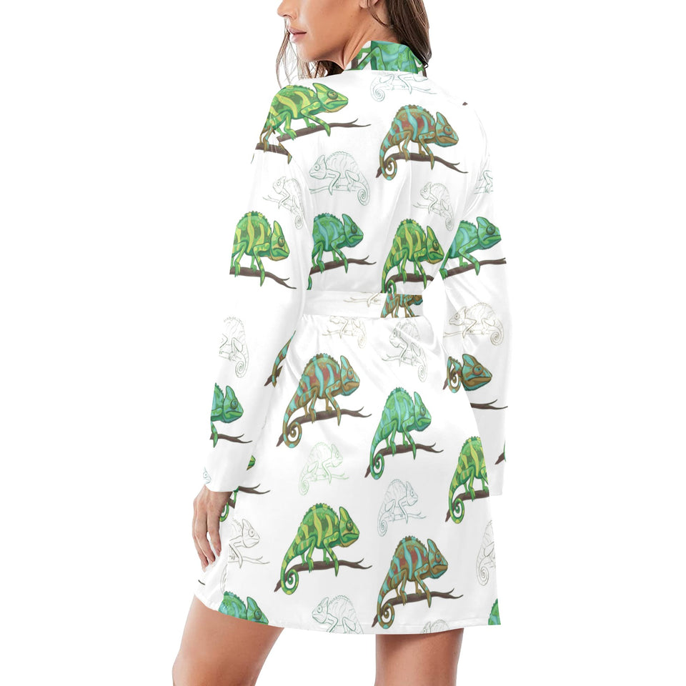 Chameleon lizard pattern Women's Long Sleeve Belted Night Robe