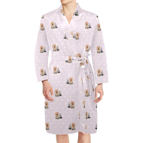 Yorkshire Terrier Pattern Print Design 02 Men's Long Sleeve Belted Night Robe