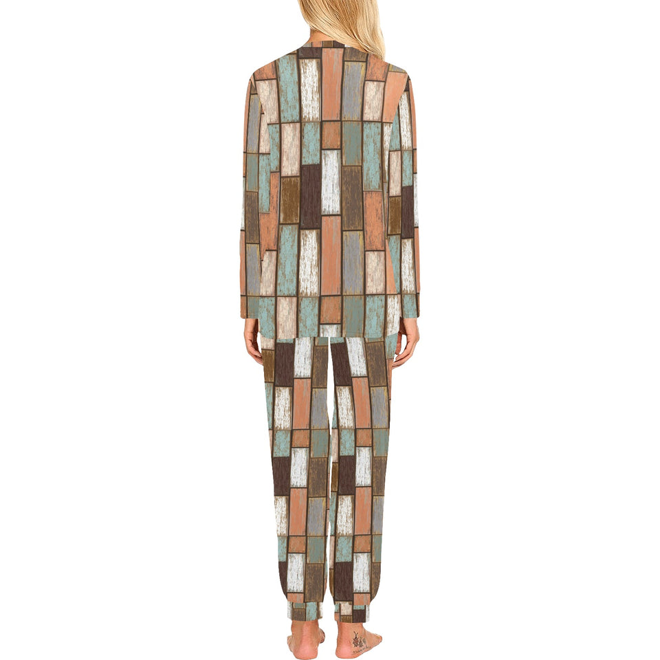 Wood Printed Pattern Print Design 02 Women's All Over Print Pajama Set