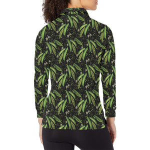 Green Peas Pattern Print Design 02 Women's Long Sleeve Polo Shirt
