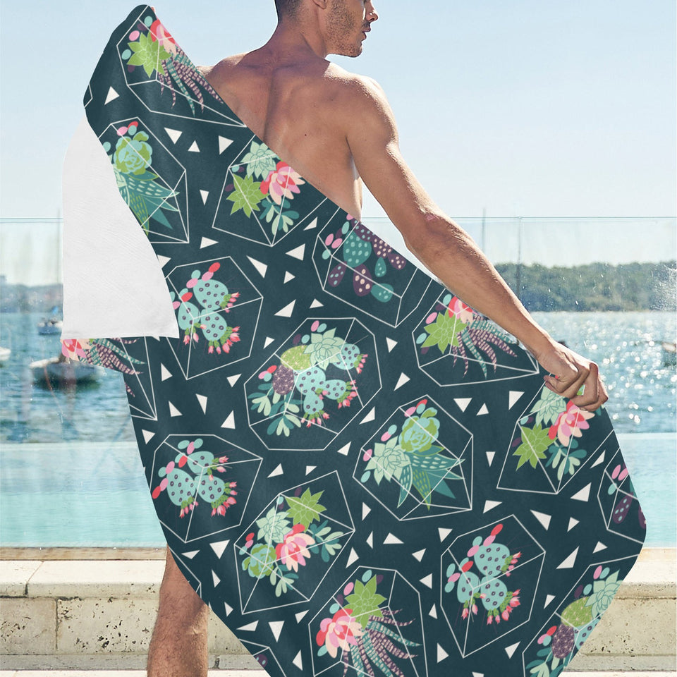 Cactus glass terrarium pattern Beach Towel