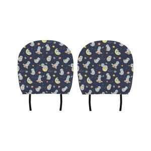 Cute sloth astronaut star planet rocket pattern Car Headrest Cover