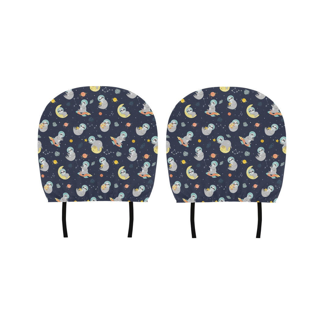 Cute sloth astronaut star planet rocket pattern Car Headrest Cover