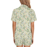 Hand drawn sea turtle fish pattern Women's V-Neck Short Pajama Set
