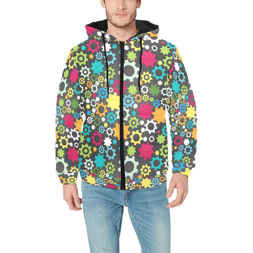 Gear Pattern Print Design 03 Men's Padded Hooded Jacket