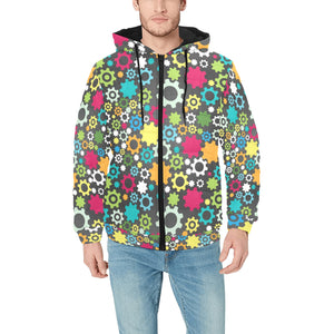 Gear Pattern Print Design 03 Men's Padded Hooded Jacket