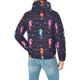 Watercolor colorful seahorse pattern Men's Padded Hooded Jacket