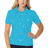 Airplane destinations blue background Women's All Over Print Polo Shirt