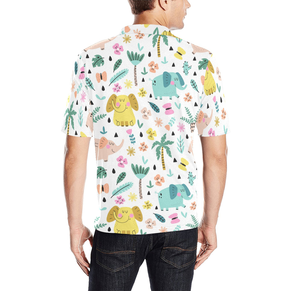 Cute elephants palm tree flower butterfly pattern Men's All Over Print Polo Shirt