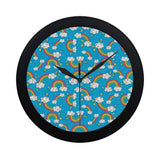 Rainbows Sky Clouds Pattern Elegant Black Wall Clock
