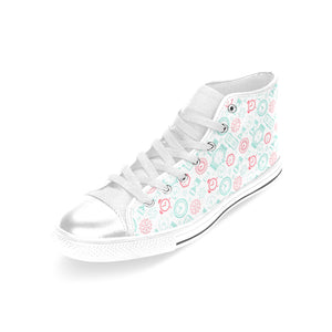 Clock time pattern blackground Women's High Top Canvas Shoes White