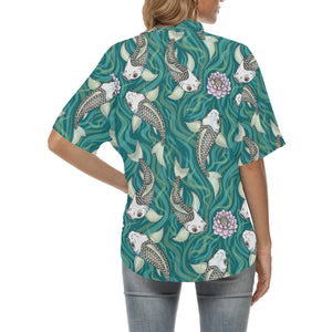 Koi Fish Carp Fish lotus pattern Women's All Over Print Hawaiian Shirt