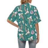 Koi Fish Carp Fish lotus pattern Women's All Over Print Hawaiian Shirt