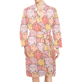 Pig Pattern Print Design 04 Men's Long Sleeve Belted Night Robe