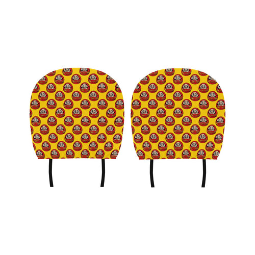 Daruma japanese wooden doll yellow background Car Headrest Cover