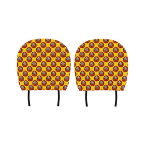 Daruma japanese wooden doll yellow background Car Headrest Cover