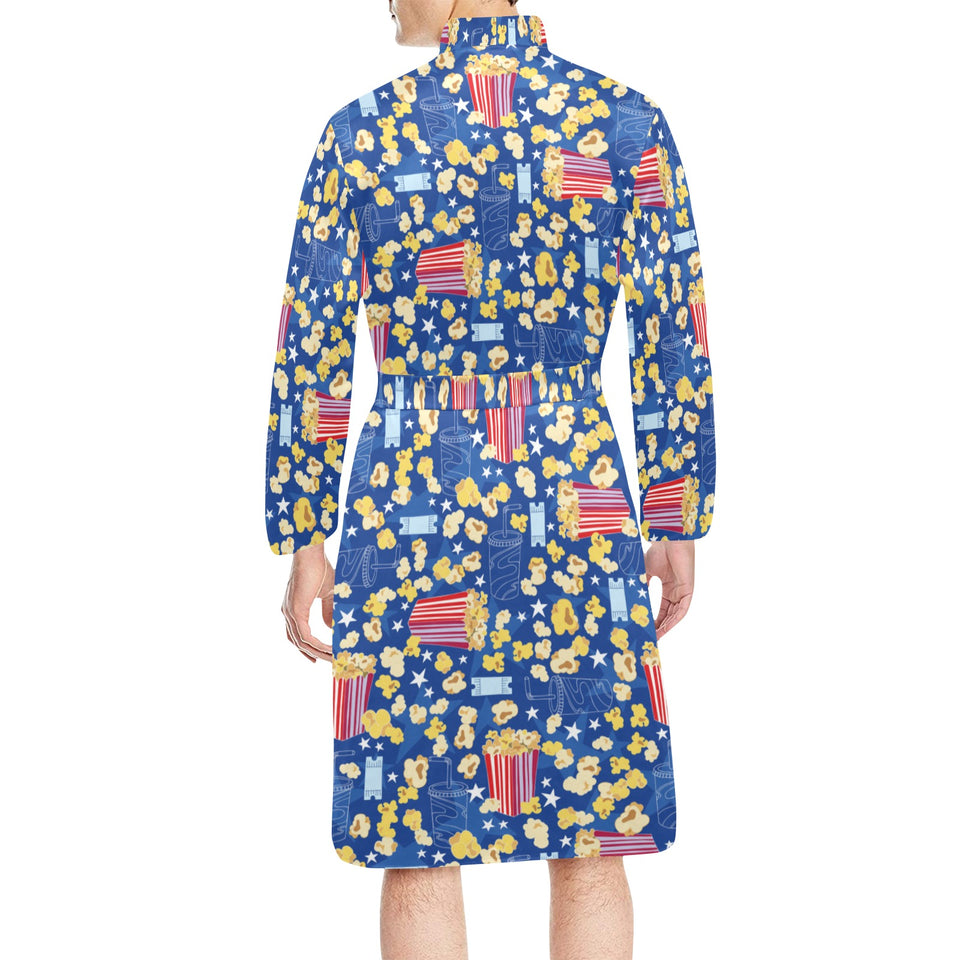 Popcorn Pattern Print Design 01 Men's Long Sleeve Belted Night Robe