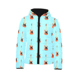 electric guitar pattern light blue background Kids' Boys' Girls' Padded Hooded Jacket